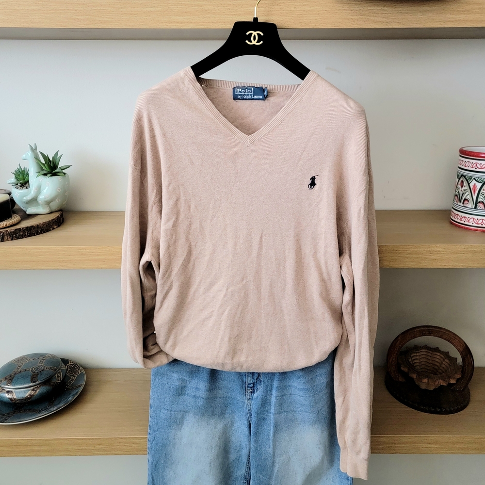 Polo Ralph Lauren Beige V-Neck Sweater MEN XL